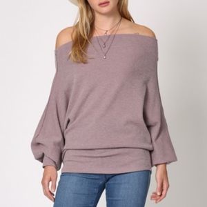 Ribbed Off Shoulder Tunic Top